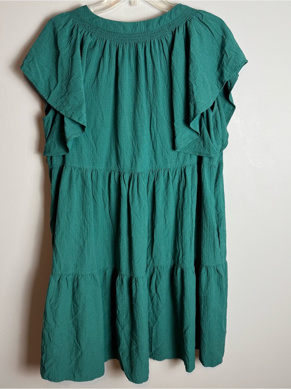 Calvin Klein Gauze Slit Neck Tiered Emerald Green Swing Midi Dress Size 16 - Picture 12 of 12